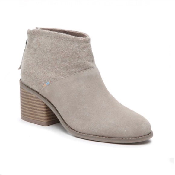 TOMS Lacy Taupe Suede Leather Heel Ankle Bootie Women’s 7 - Picture 1 of 9